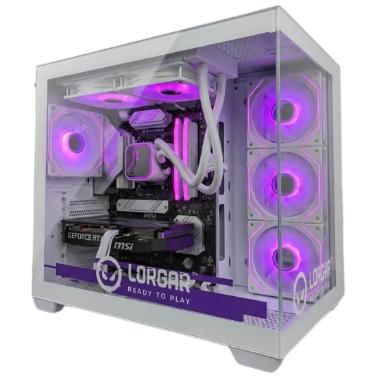 Komputer gamingowy LORGAR ADVANCED PCA201 LRG-PCA201-WH w kolorze biały, z podświetleniem RGB.