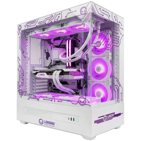 Komputer gamingowy LORGAR PRO PCP401 LRG-PCP401-WH w kolorze biały, z podświetleniem RGB.