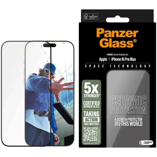 PanzerGlass Ceramic Screen Protector iPhone 16 Pro Max, Ultra-Wide Fit