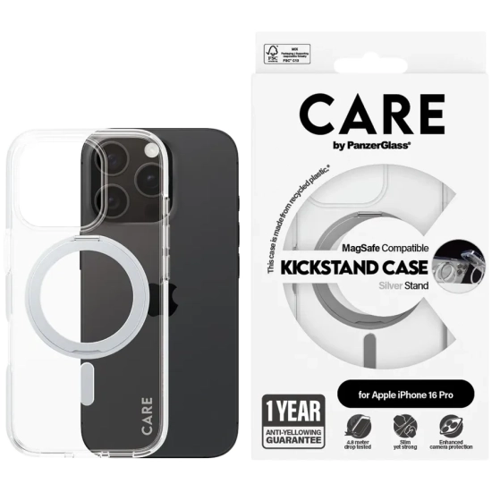 PANZERGLASS Feature Case Transparent w. Silver Kickstand & MagSafe iPhone
