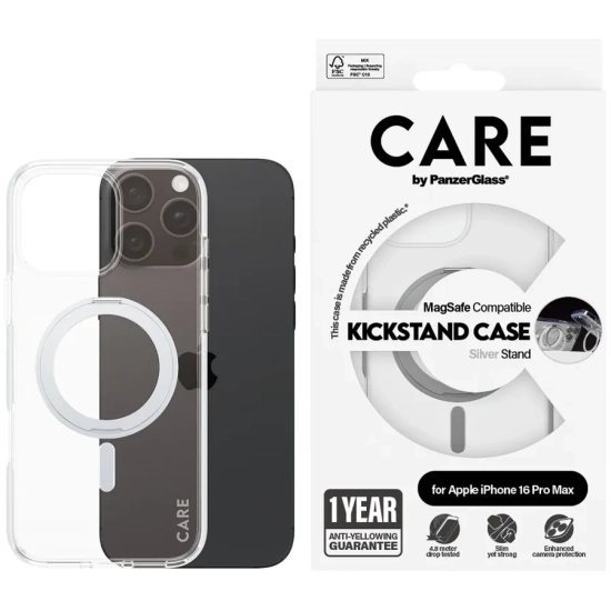PANZERGLASS Feature Case Transparent w. Silver Kickstand & MagSafe iPhone