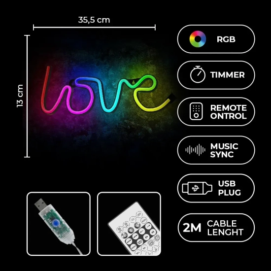 Neon LED RGB Forever Light LOVE FLRN01 z pilotem