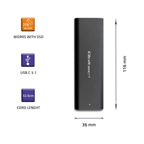 Qoltec Obudowa 50311 M.2 SATA NGFF USB-C