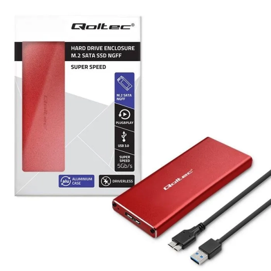 Qoltec Obudowa 51831 M.2 SATA USB 3.0 czerwony