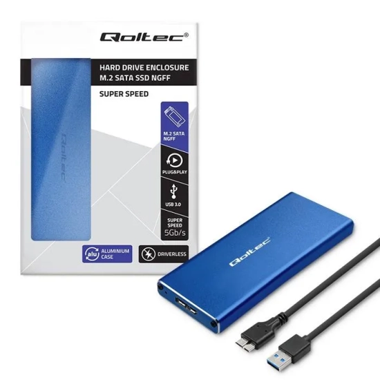 Qoltec Obudowa 51832 M.2 SATA USB 3.0 niebieski