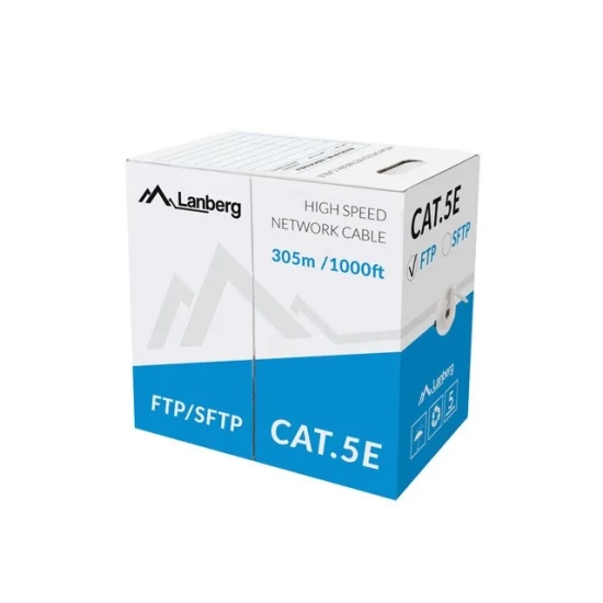 Rolka kabla sieciowego Lanberg Cat.5e F/UTP 305 m CU w kolorze szarym, model LCF5-11CU-0305-S.