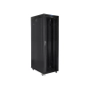 Czarna stojąca szafa Rack Lanberg FF01-8042-12BL 42U 19", 800 × 1000 mm, z przeszklonymi drzwiami przednimi.