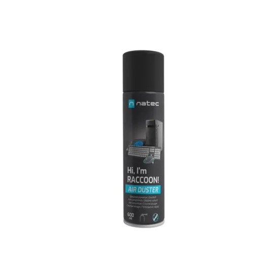 Puszka Natec Raccoon Air 600 ml, model NSC-1763, przeznaczona do czyszczenia sprzętu elektronicznego.
