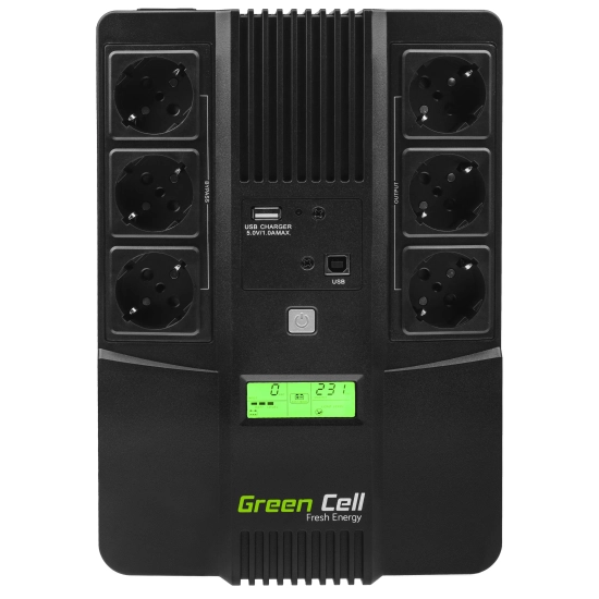 Czarny zasilacz awaryjny UPS Green Cell AiO UPS06 600VA 360W.