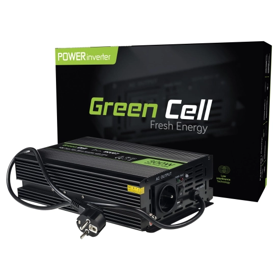 Czarna przetwornica napięcia Green Cell INV07 12V na 230V, 300W/600W.