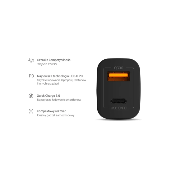 Ładowarka samochodowa Green Cell CAD33 48W USB-C PD USB-A – zdjęcie główne dokładnego wariantu produktu.
