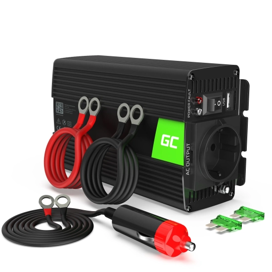 Czarna przetwornica napięcia Green Cell INV14 24V na 230V, 300W/600W.