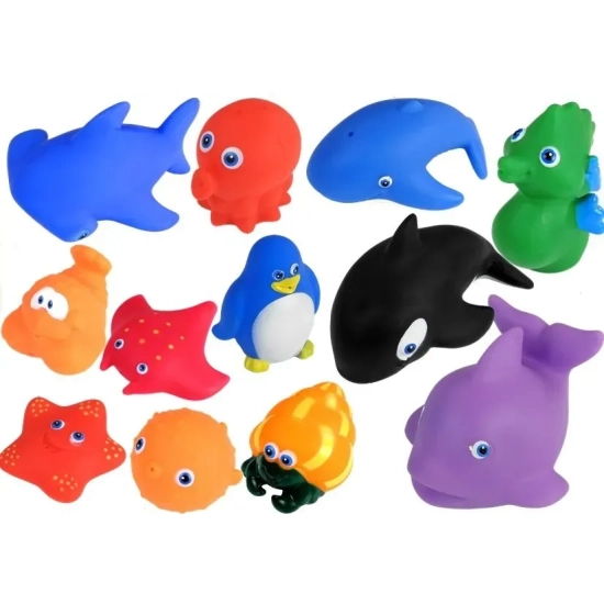 LEAN TOYS Zwierzęta morskie do kąpieli z sitkiem 12 el.