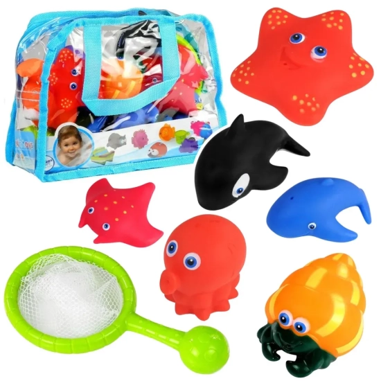 LEAN TOYS Zwierzęta morskie do kąpieli z sitkiem 12 el.