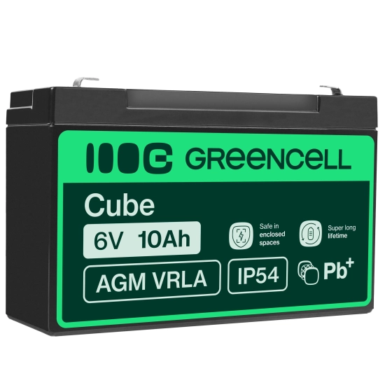 Akumulator Green Cell AGM16, wariant AGM VRLA 6 V 10 Ah, złącze Faston 187 (F1).