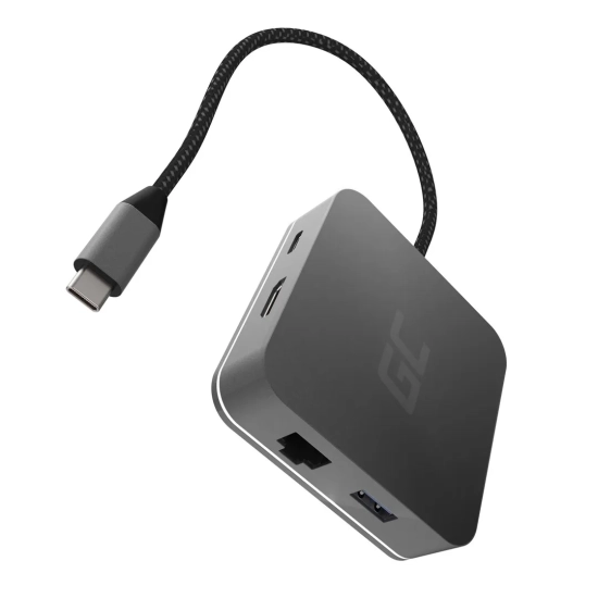 Srebrny hub Green Cell GC HUB2 AK61 6w1 z USB, HDMI, Ethernet i USB-C.