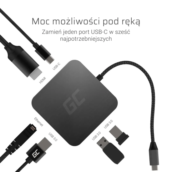 Green Cell Hub USB-C GC HUB2 AK61 6w1 HDMI Ethernet