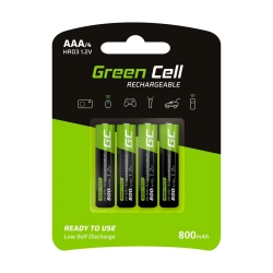 Zdjęcie główne produktu Akumulatorki Green Cell GR04 4x AAA 800 mAh Ni-MH; wariant GR04, EAN 5903317225843.