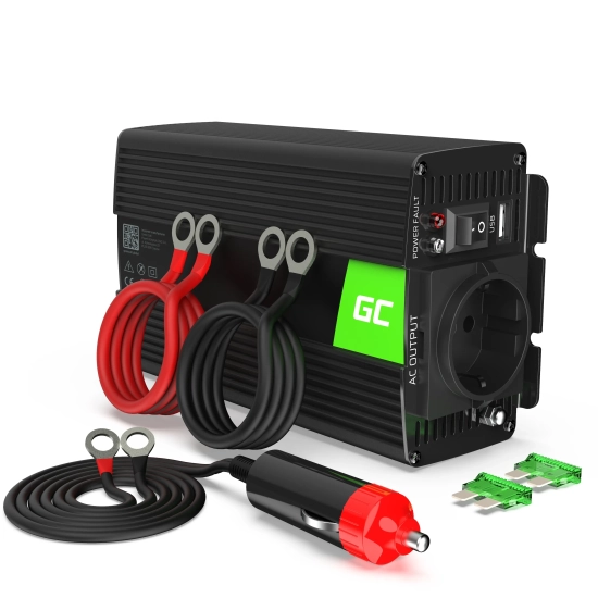 Czarna przetwornica napięcia Green Cell INV17 24V na 230V, 500W/1000W.