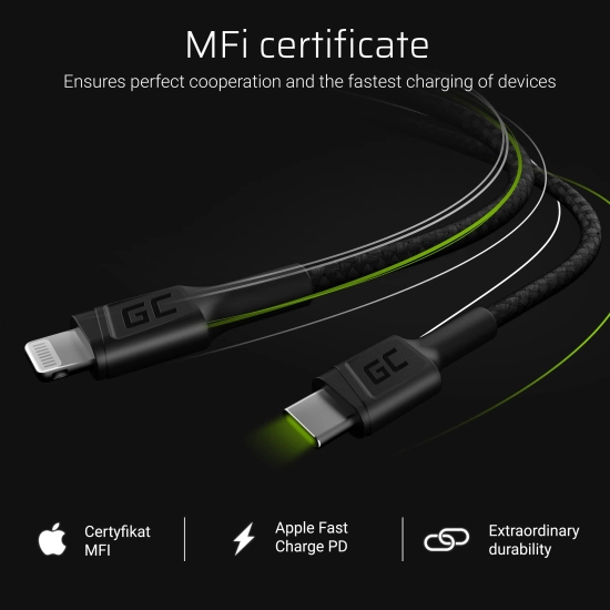 Green Cell Kabel KABGC07 USB-C–Lightning 100 cm zielony