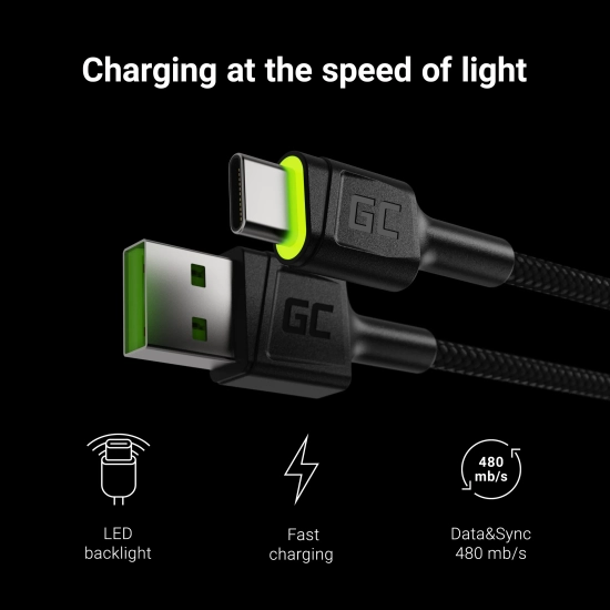 Green Cell Kabel Ray USB-A–USB-C 200 cm zielony