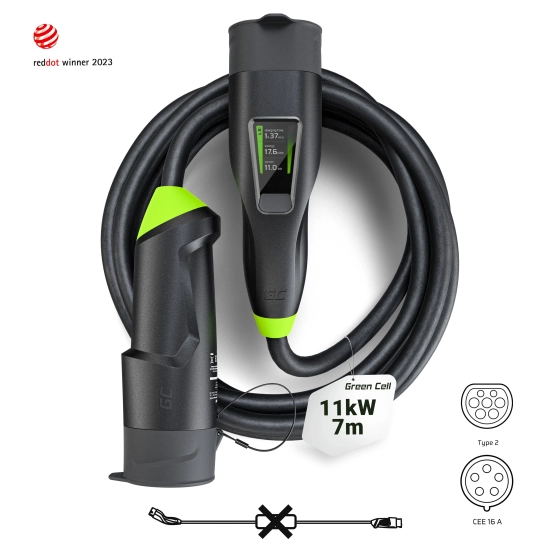 Czarna mobilna ładowarka Green Cell Habu EVGC01 11 kW z przewodem Type 2 7 m.