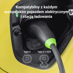 Czarny kabel Green Cell GC Snap EVKABGC03 Type 2–Type 2 11 kW, długość 5 m.