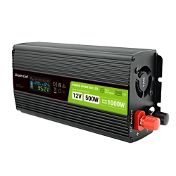 Czarna przetwornica napięcia Green Cell INVGC12P500LCD 12V na 230V, 500W/1000W.