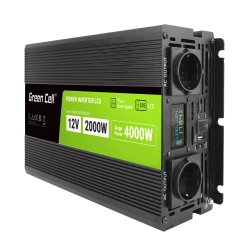 Czarna przetwornica napięcia Green Cell INVGC12P2000LCD 12V na 230V, 2000W/4000W.