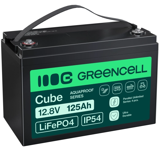 Akumulator Green Cell LFPGC12V125AH, wariant LiFePO4 12,8 V 125 Ah, złącze M8.
