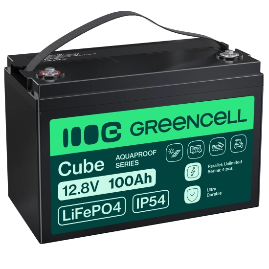 Akumulator Green Cell LFPGC12V100AH, wariant LiFePO4 12,8 V 100 Ah, złącze M8.