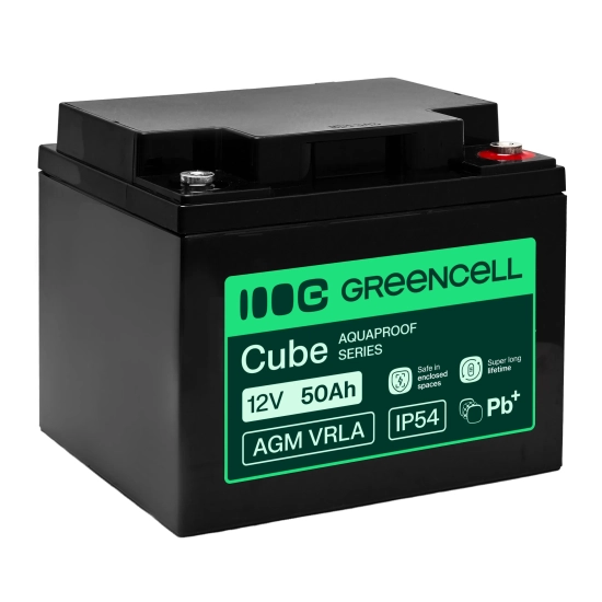 Czarny akumulator VRLA AGM Green Cell AGM12V50AH-H 12V 50Ah.