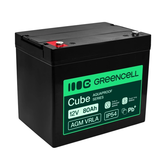 Czarny akumulator VRLA AGM Green Cell AGM12V80AH-H 12V 80Ah.