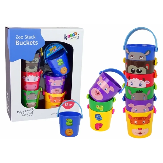 LEAN TOYS Kolorowe wiaderka ze zwierzątkami piramidka
