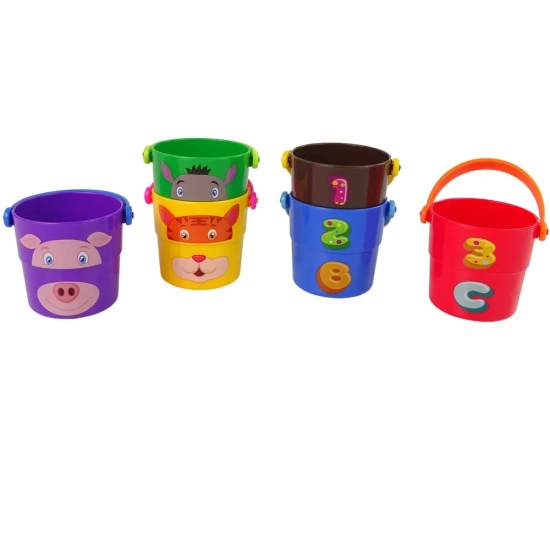 LEAN TOYS Kolorowe wiaderka ze zwierzątkami piramidka