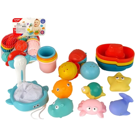 LEAN TOYS Zestaw do kąpieli zwierzątka łódki 17 el.