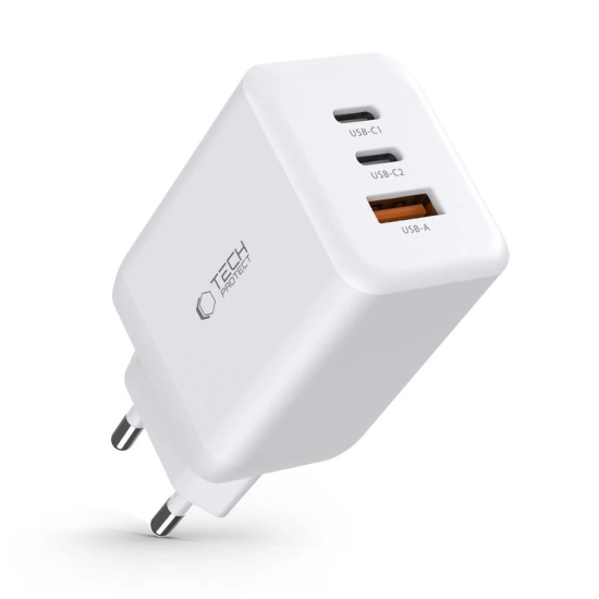 Tech-Protect Ładowarka sieciowa USB-C USB-A C65W PD 65W QC - biała