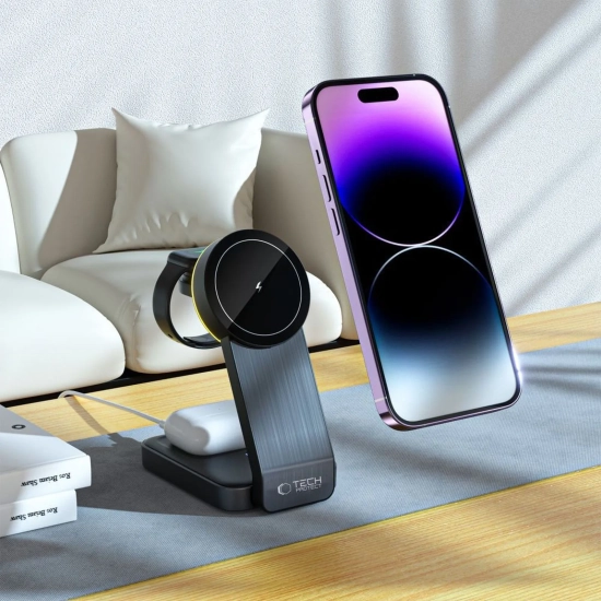 Tech-Protect Ładowarka indukcyjna 3w1 ze stojakiem na smartfon Apple Watch