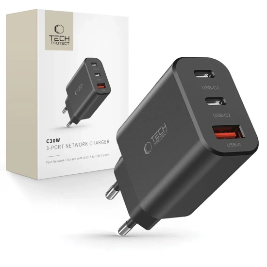Tech-Protect Ładowarka sieciowa NC30W 2x USB-C USB-A 30W - czarna
