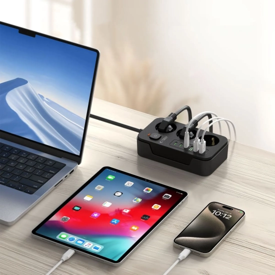 Tech-Protect Listwa zasilająca przedłużacz 3 gniazda 240V USB-A USB-C 2m