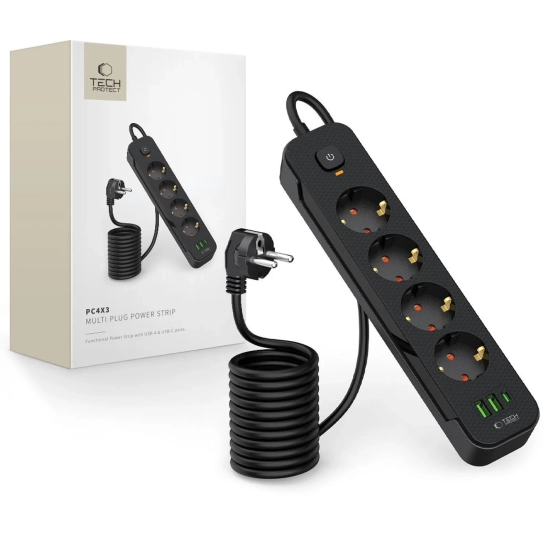 Tech-Protect Listwa zasilająca przedłużacz 4 gniazda 240V USB-A USB-C 2m