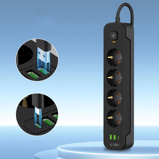 Tech-Protect Listwa zasilająca przedłużacz 4 gniazda 240V USB-A USB-C 2m
