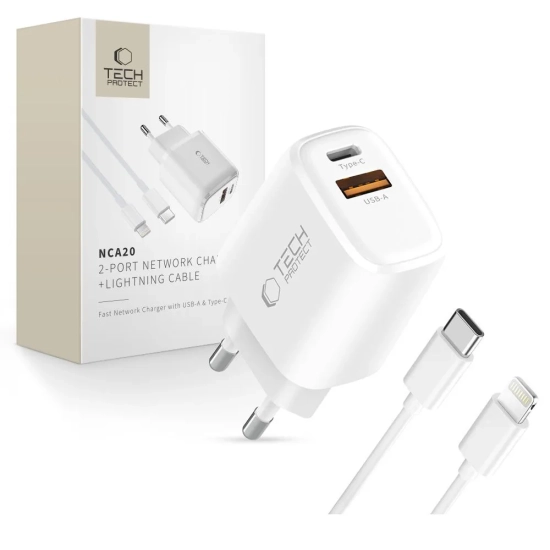 Tech-Protect Ładowarka sieciowa USB-A USB-C z kablem USB-C iPhone
