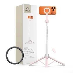 Tech-Protect Selfie stick kijek tripod do zdjęć Bluetooth - różowo szary