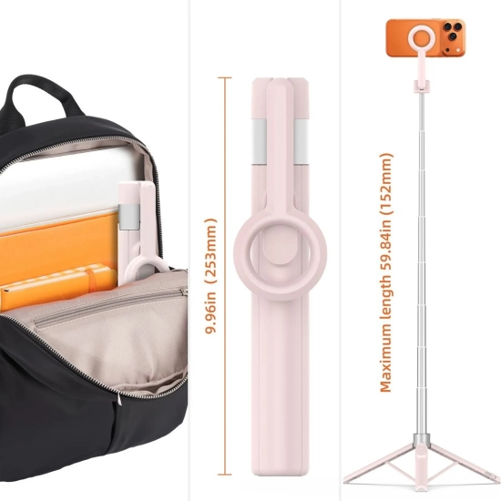Tech-Protect Selfie stick kijek tripod do zdjęć Bluetooth - różowo szary
