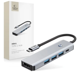Tech-Protect 5w1 HUB Adapter USB-C PD USB-A HDMI 4K 60Hz 100W - szary