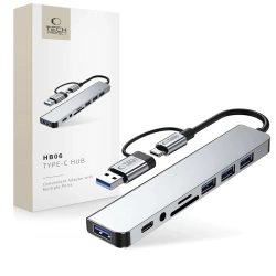 Tech-Protect HUB rozdzielacz wielofunkcyjny 8w1 USB-C USB-A SD/TF AV3.5