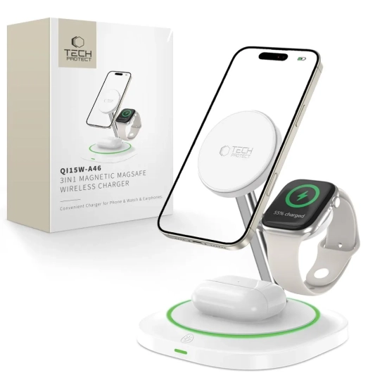 Tech-Protect Ładowarka indukcyjna 3w1 do smartfona smartwatcha słuchawek