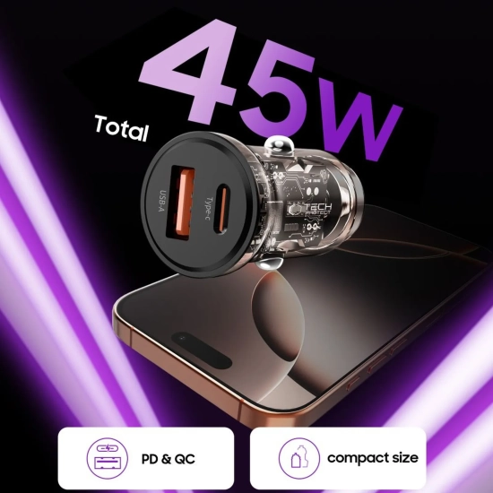 Tech-Protect Ładowarka samochodowa USB-A USB-C 45 W - czarna