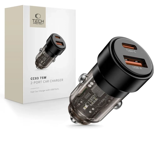 Tech-Protect Ładowarka samochodowa USB-A USB-C CC03 PD 75W - czarna